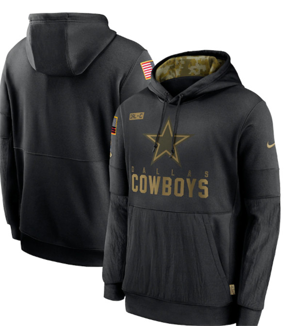 Men's Dallas Cowboys 2020 Black Salute to Service Sideline Performance Pullover NFL Hoodie